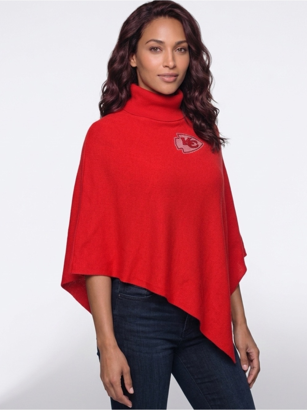KANSAS CITY CHIEFS Soft Knit Poncho w/ Crystal Logo One Size Team Apparel NFL